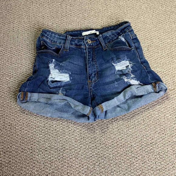 KanCan Womens Shorts Size 26 Blue Denim Medium Wash‎ Distressed Pockets Cuffed - Picture 1 of 9
